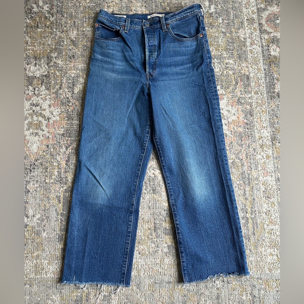 Levi’s Ribcage Straight Blue Jeans Ankle Size 31 High Rise Cropped Denim - Picture 4 of 11